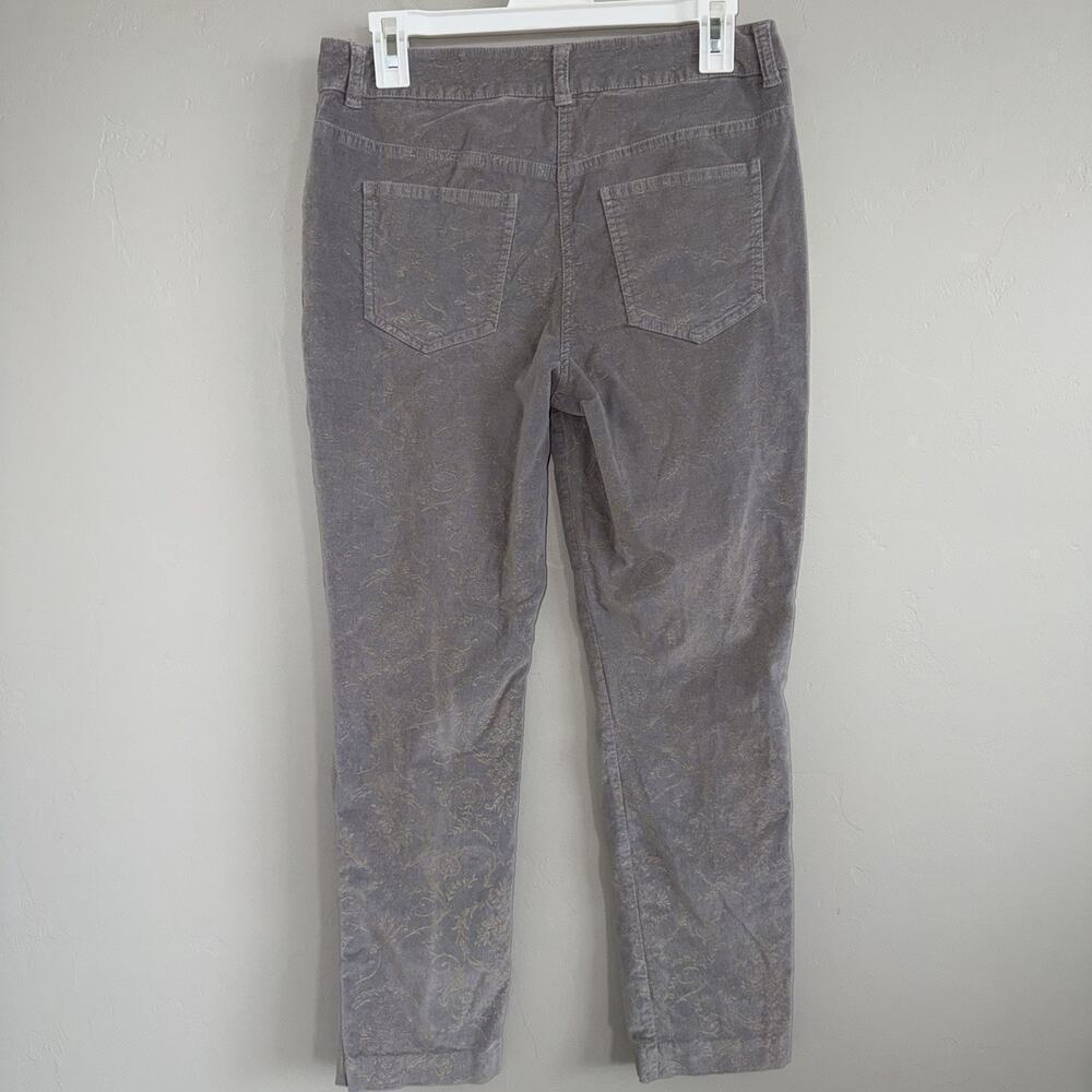 Chicos Gray Velvet Gold Embossed Damask Straight Leg Pants Size 00 / 30 - Picture 2 of 9